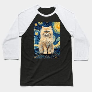 Persian Cat Breed Painting in a Van Gogh Starry Night Art Style Baseball T-Shirt